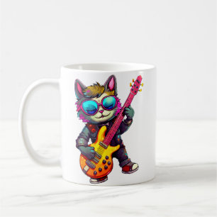Elektrische Gitarre Katze Rocking Musik Spielende Kaffeetasse