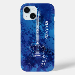 Elektrische Gitarre Kontur Blue Paint Splats iPhone 15 Hülle
