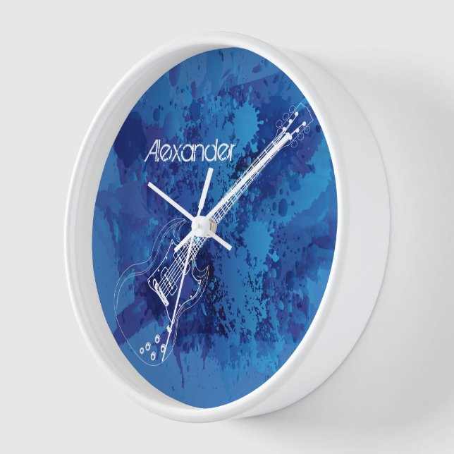 Elektrische Gitarre Kontur Blue Paint Splats Wanduhr (Winkel)