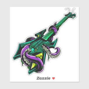 Elektrische Gitarre mit lila Oktopusmusik Aufkleber