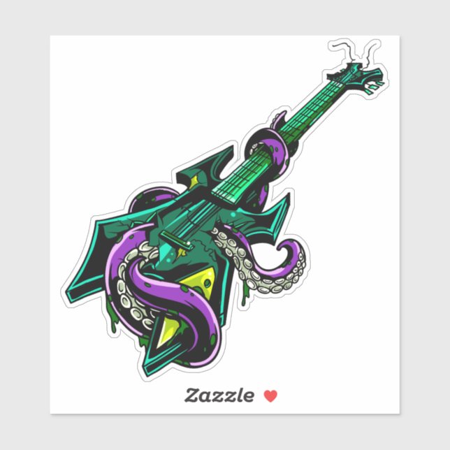 Elektrische Gitarre mit lila Oktopusmusik Aufkleber (Blatt)