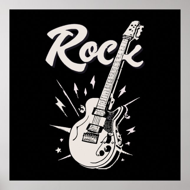 Elektrische Gitarre mit Rockwort Poster (Vorne)