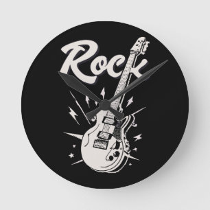 Elektrische Gitarre mit Rockwort Runde Wanduhr