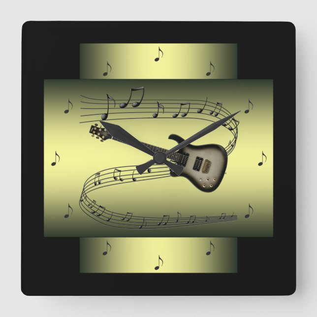 Elektrische Gitarre ~ Musikalischer Swirl ~ Notize Quadratische Wanduhr (Vorderseite)