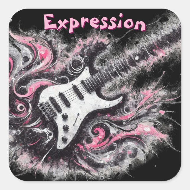 Elektrische Gitarre Pink Black Music Art Gitarren Quadratischer Aufkleber (Vorderseite)