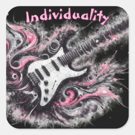 Elektrische Gitarre Pink Black Music Art Gitarren Quadratischer Aufkleber