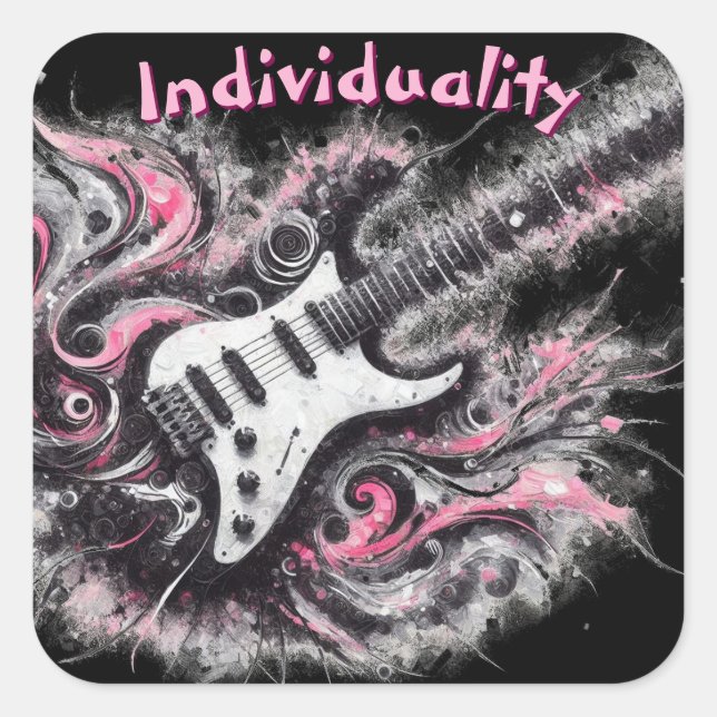 Elektrische Gitarre Pink Black Music Art Gitarren Quadratischer Aufkleber (Vorderseite)