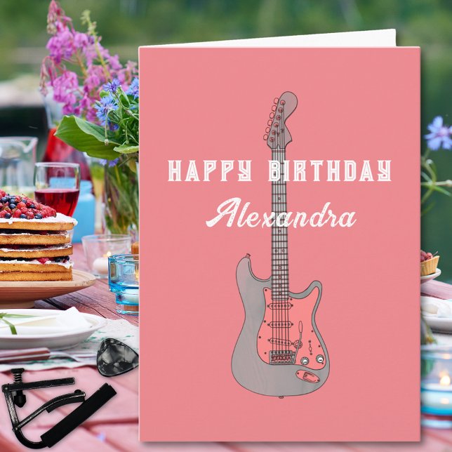 Elektrische Gitarre Pink Gitarrist Girls Geburtsta Karte (Pink electric guitar personalized happy birthday greetings card)
