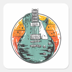 Elektrische Gitarre Retro Vintage Musikband Gu Quadratischer Aufkleber