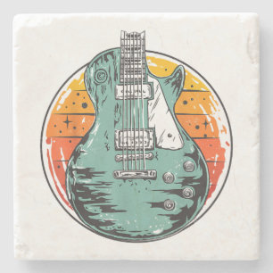 Elektrische Gitarre Retro Vintage Musikband Gu Steinuntersetzer