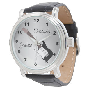 Elektrische Gitarre, schwarze Armbanduhr