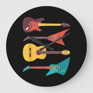 Elektrische Gitarre und akustische Gitarrenmusikge Große Wanduhr