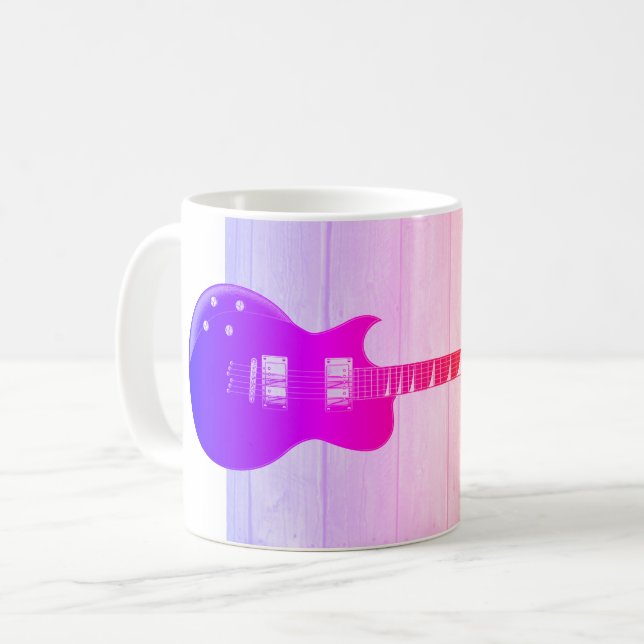 Elektrische Gitarre und Holz Pop Kunst Kaffeetasse (Vorderseite Links)