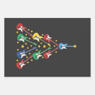 Elektrische Gitarre Weihnachtsbaum Musikliebhaber Geschenkpapier Set