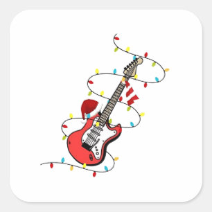 Elektrische Gitarre Weihnachtsmann Musik Weihnacht Quadratischer Aufkleber