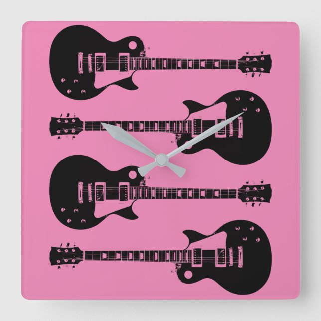 Elektrische Gitarren Graphic in Black Quadratische Wanduhr (Vorderseite)