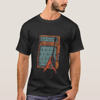 Elektrische Gitarren-Heartbeat Retro Vintag T-Shirt