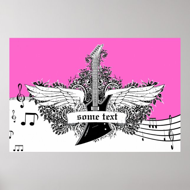 Elektrische Gitarrenflügel Schwarz-weiß rosa Poster (Vorne)