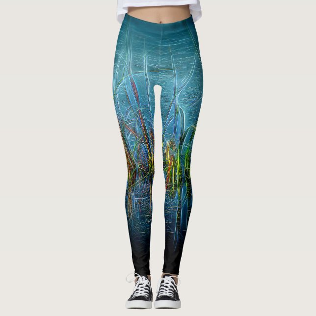 Elektrische GrasLeggings in Aquamarin grünen Leggings (Vorderseite)