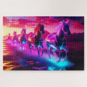 Elektrische Herde - Synthwave Pferde Puzzle