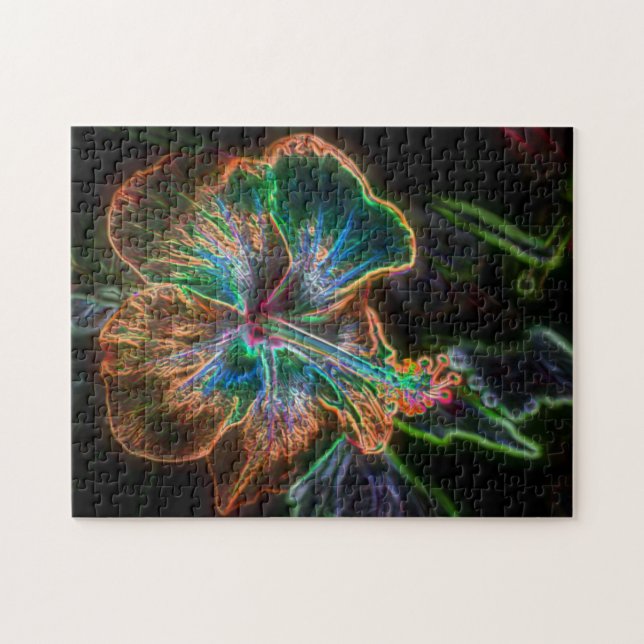 Elektrische Hibisken Blume Art #2  Puzzle (Horizontal)
