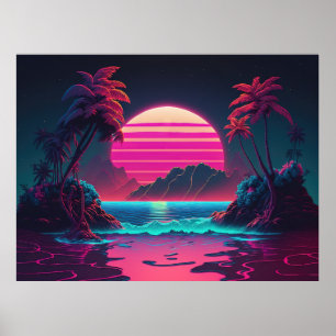 Elektrische Insel: Synthwave Vibes im Paradies Poster