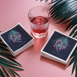 Elektrische Liebe Neon Pink Heart & Tropical Palm Serviette