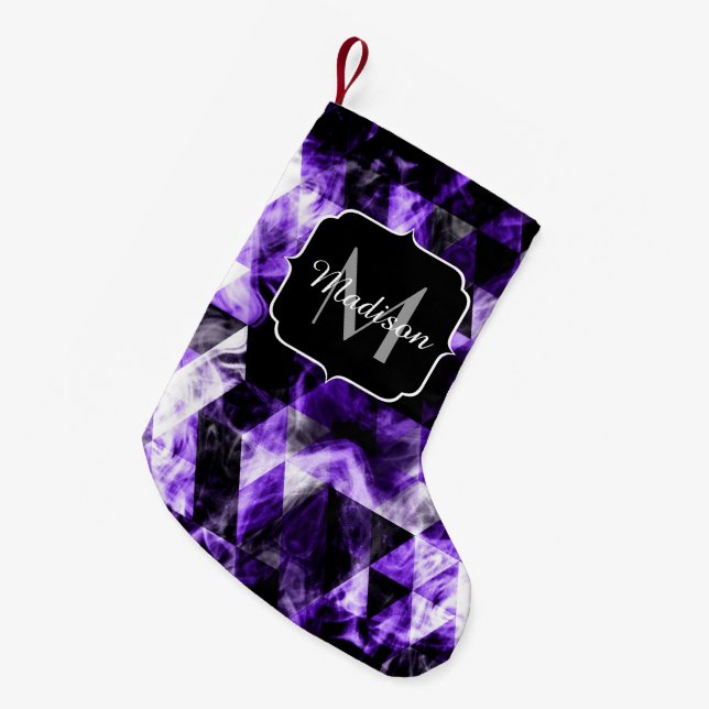 Elektrische lila violette funkelnd Monogramm Kleiner Weihnachtsstrumpf (Vorderansicht (hängend))