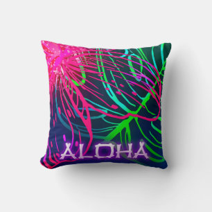 Elektrische Luau-Tropennacht Neon-Aloha Kissen