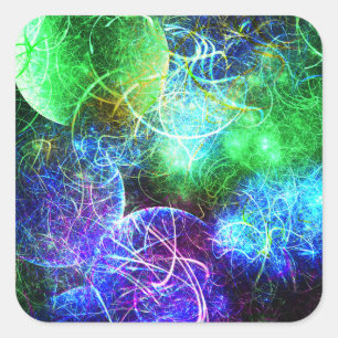 Elektrische Neon-Energie-Fraktal-Kunst Quadratischer Aufkleber