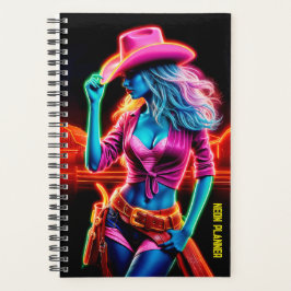 Elektrische Neonfarm Mädchen in rosa Hut unter Nac Planer