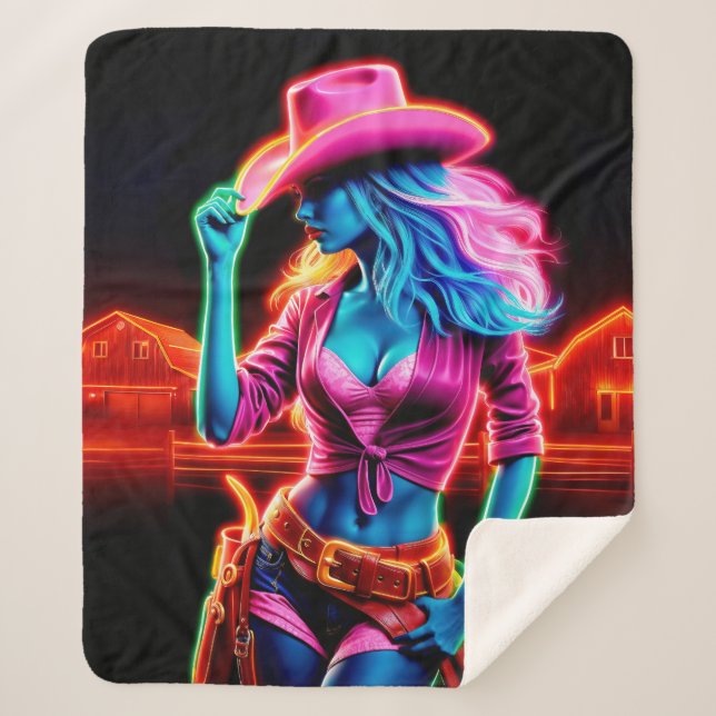 Elektrische Neonfarm Mädchen in rosa Hut unter Nac Sherpadecke (Vorderseite)