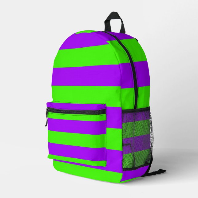 Elektrische Psychedelik Lila und Harlequin Green Bedruckter Rucksack (Rückseitige Ecke Rechts)