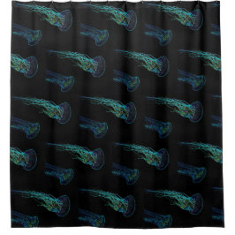 Elektrische Quallen schwarz und aquamarin blau grü Duschvorhang