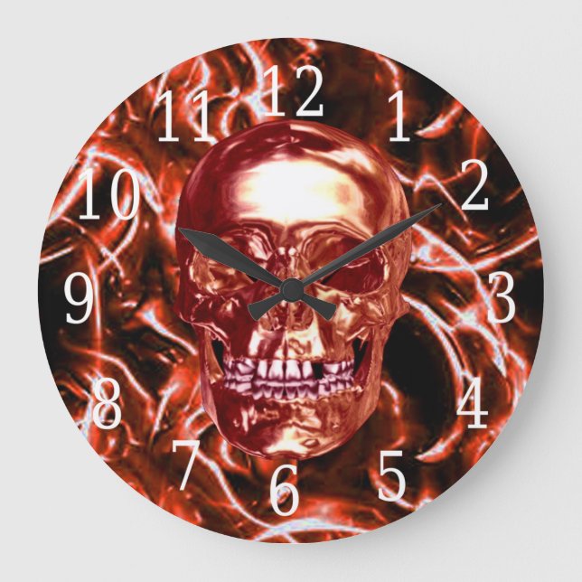 Elektrische Red Chrome Skull Round Clock Große Wanduhr (Vorderseite)