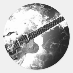 Elektrische Rockabilly-Gitarre auf einfarbigem Feu Runder Aufkleber