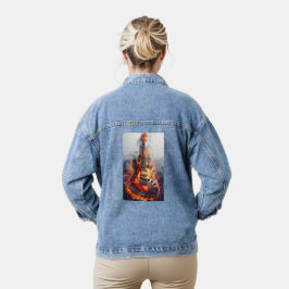 Elektrische Rockin-Gitarre zum Feuer Jeansjacke