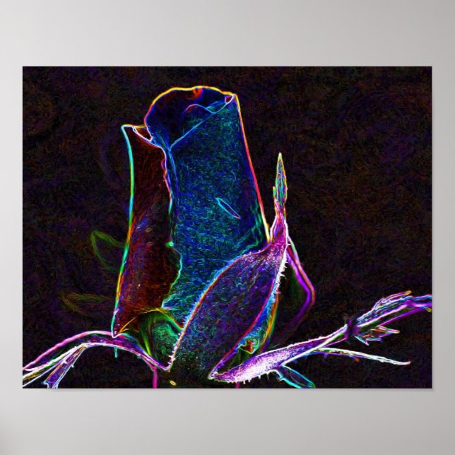 Elektrische Rosenknospe Blume Kunst Poster (Vorne)