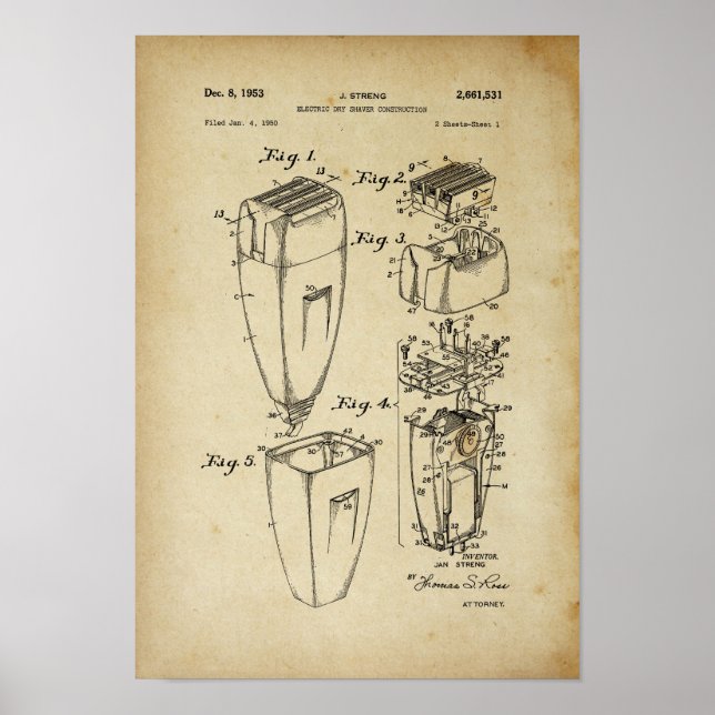 Elektrische Shaver Patent Poster Barber Shop Decke (Vorne)