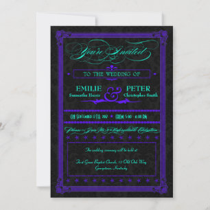 Elektrische Türkis- und Lila-Plakat-Hochzeit Einladung