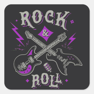 Elektrische und akustische Gitarre Rock and Roll S Quadratischer Aufkleber