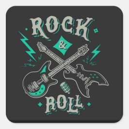Elektrische und akustische Gitarre Rock and Roll S Quadratischer Aufkleber