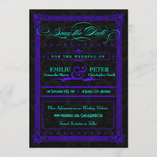 Elektrischer Aquamariner und Lila Posterstil Save The Date