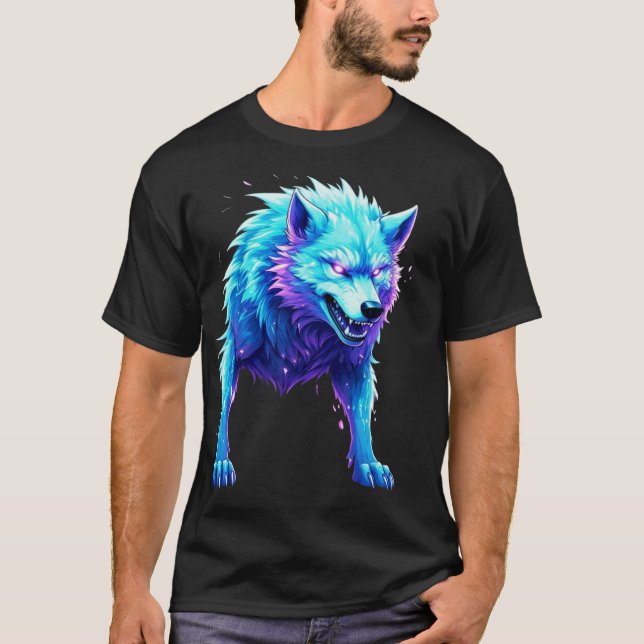 Elektrischer Cartoon Wolf T - Shirt (Vorderseite)