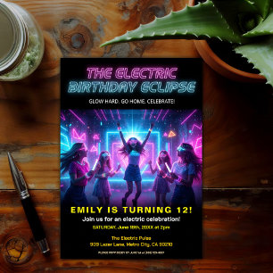 Elektrischer Geburtstags-Neon-Glow-Party Einladung
