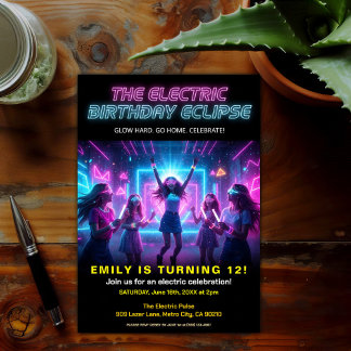Elektrischer Geburtstags-Neon-Glow-Party Einladung