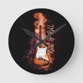 Elektrischer Gitarrenrock und Roll Flammen Runde Wanduhr