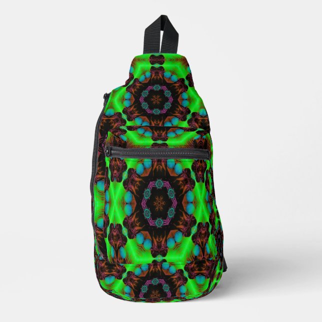 Elektrischer Limoner Kosmischer Mandala-Sling-Ruck Crossbody Bag (Vorderseite)