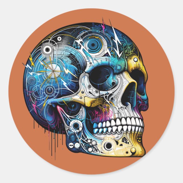 Elektrischer Matrix-Skull Runder Aufkleber (Vorderseite)