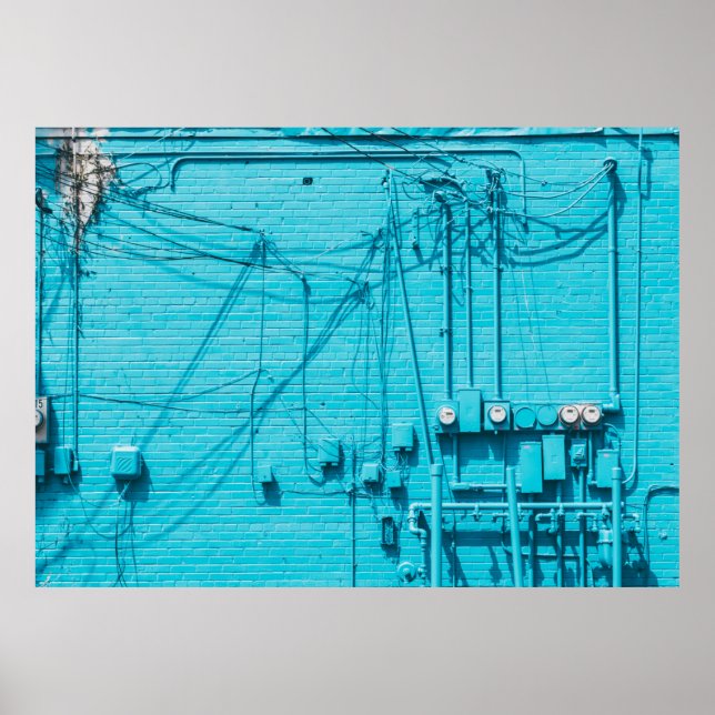 ELEKTRISCHER METER AUF DER BLAUE BRICK WALL POSTER (Vorne)